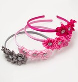 Diadeem drie satijnen bloemen strass (roze)