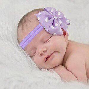 Baby haarbandje strik met stippen (lila)