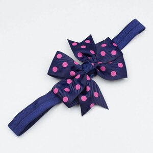 Baby haarbandje strik met stippen (donkerblauw)