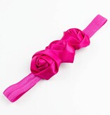 Baby haarbandje met drie satijnen rozen (fuchsia)