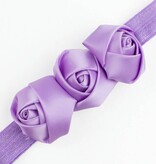 Baby haarbandje met drie satijnen rozen (lila)