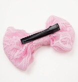 Baby haarspeldje met grote kanten strik (lichtroze)