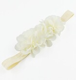 Baby haarbandje drie chiffon bloemetjes (ivoor)