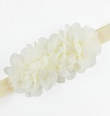 Baby haarbandje drie chiffon bloemetjes (ivoor)
