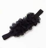Baby haarbandje drie chiffon bloemetjes (zwart)