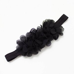 Baby haarbandje drie chiffon bloemetjes (zwart)