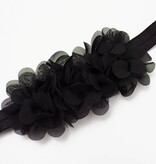 Baby haarbandje drie chiffon bloemetjes (zwart)