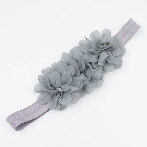 Baby haarbandje drie chiffon bloemetjes (grijs)