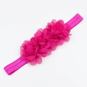 Baby haarbandje drie chiffon bloemetjes (fuchsia)