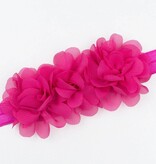 Baby haarbandje drie chiffon bloemetjes (fuchsia)