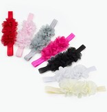 Baby haarbandje drie chiffon bloemetjes (fuchsia)