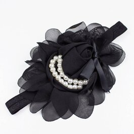Haarbandje chiffon met strik en parels (zwart)