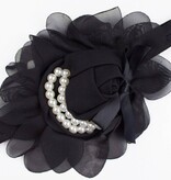 Baby haarbandje chiffon met strik en parels (zwart)