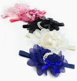 Baby haarbandje chiffon met strik en parels (zwart)