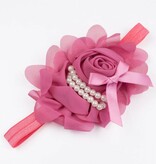 Baby haarbandje chiffon met strik en parels (oudroze)