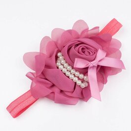 Haarbandje chiffon met strik en parels (oudroze)