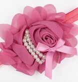 Baby haarbandje chiffon met strik en parels (oudroze)