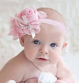 Baby haarbandje chiffon met strik en parels (oudroze)
