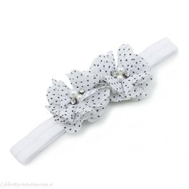 Haarbandje twee chiffon bloemen (wit/zwart)