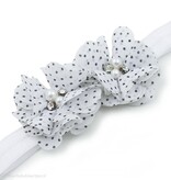 Baby haarbandje twee chiffon bloemen (wit/zwart)