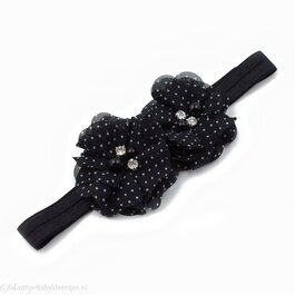 Haarbandje twee chiffon bloemen (zwart/wit)