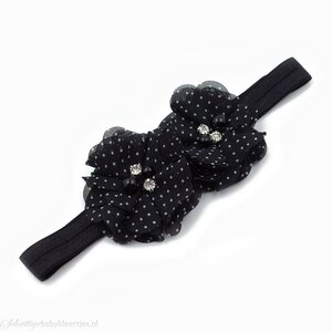 Baby haarbandje twee chiffon bloemen (zwart/wit)