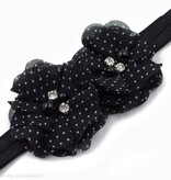 Baby haarbandje twee chiffon bloemen (zwart/wit)