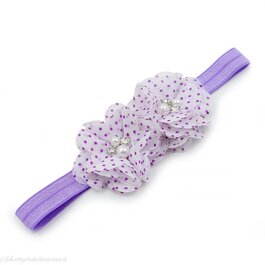 Haarbandje twee chiffon bloemen (wit/lila)