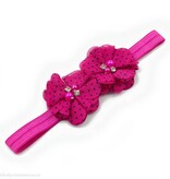 Baby haarbandje twee chiffon bloemen (fuchsia/zwart)