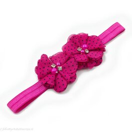 Haarbandje twee chiffon bloemen (fuchsia/zwart)