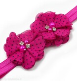 Baby haarbandje twee chiffon bloemen (fuchsia/zwart)