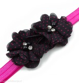 Baby haarbandje twee chiffon bloemen (zwart/fuchsia)
