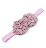 Baby haarbandje twee chiffon bloemen (lichtroze/zwart