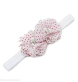 Baby haarbandje twee chiffon bloemen (wit/fuchsia)