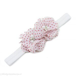 Baby haarbandje twee chiffon bloemen (wit/fuchsia)