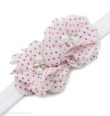 Baby haarbandje twee chiffon bloemen (wit/fuchsia)