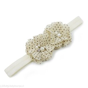 Baby haarbandje twee chiffon bloemen (zand/bruin)