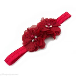 Haarbandje twee chiffon bloemen (rood/zwart)