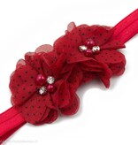 Baby haarbandje twee chiffon bloemen (rood/zwart)