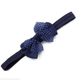 Baby haarbandje met dubbele chiffon stippel strik (donkerblauw)