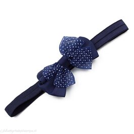 Haarbandje met dubbele chiffon stippel strik (donkerblauw)