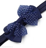 Baby haarbandje met dubbele chiffon stippel strik (donkerblauw)