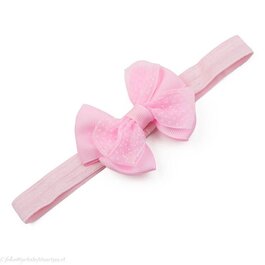 Haarbandje met dubbele chiffon stippel strik (lichtroze)
