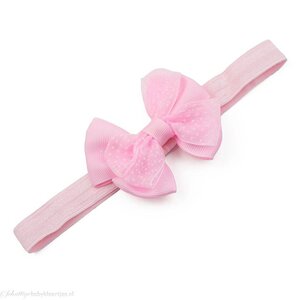 Baby haarbandje met dubbele chiffon stippel strik (lichtroze)
