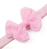 Baby haarbandje met dubbele chiffon stippel strik (lichtroze)