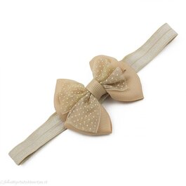 Haarbandje met dubbele chiffon stippel strik (zand)