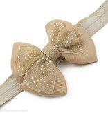 Baby haarbandje met dubbele chiffon stippel strik (zand)