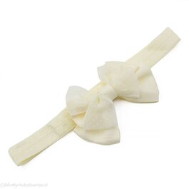 Haarbandje met dubbele chiffon stippel strik (ivoor)