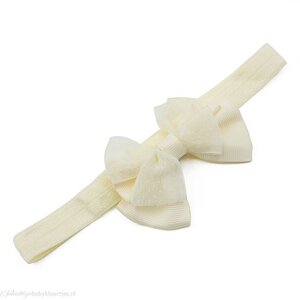 Baby haarbandje met dubbele chiffon stippel strik (ivoor)