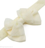 Baby haarbandje met dubbele chiffon stippel strik (ivoor)